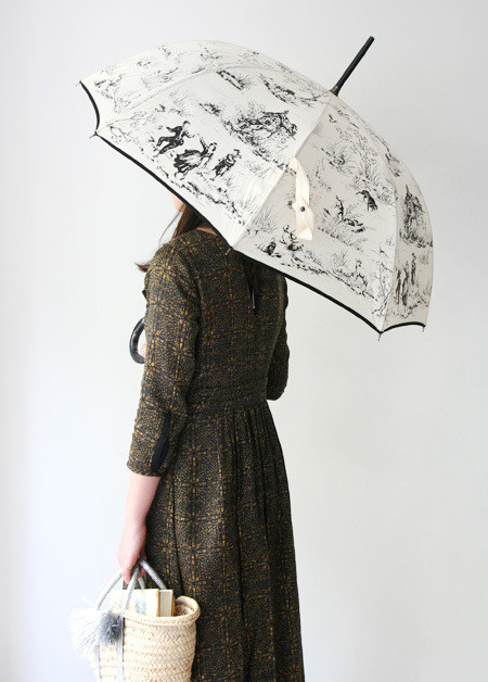 Toile de Jouy Umbrella (Piping) レッド - インテリアショップkino